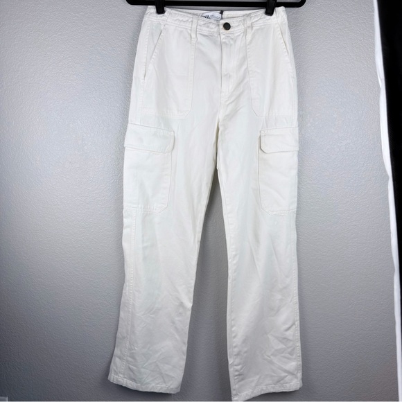 Zara Pants - NWT Zara Women's Cream Wide Leg Cotton Pants, Size 2